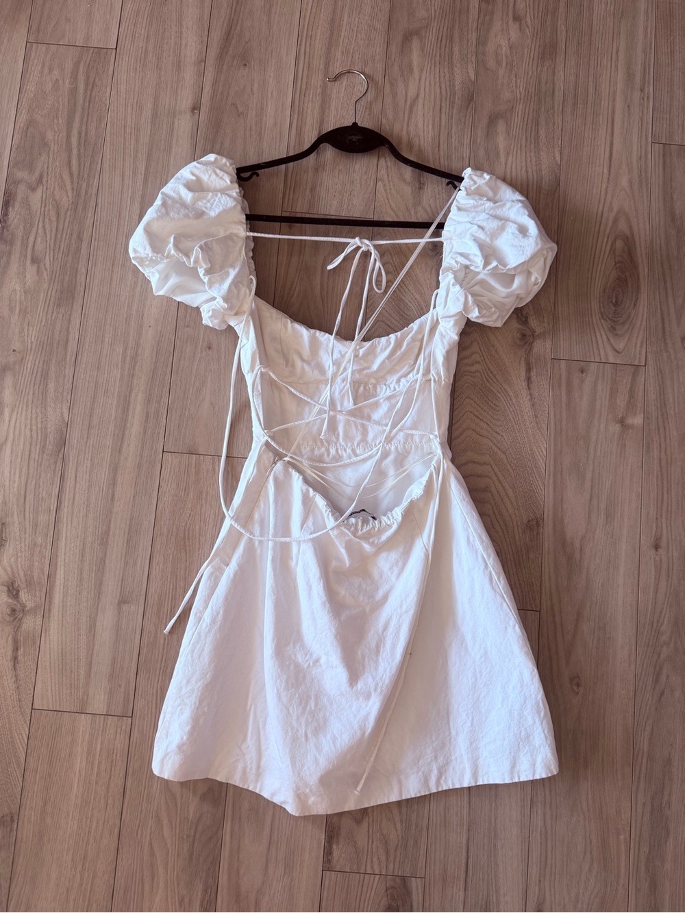 Zara White Puff-Sleeve Backless Mini Dress